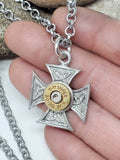 Men's Celtic Maltese Cross Bullet Necklace