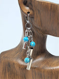 Triple 22 Caliber Turquoise Beaded SILVER Bullet Earrings
