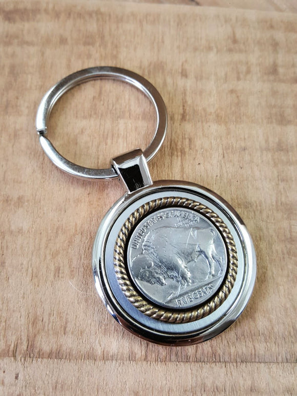 Buffalo Nickel Coin Round Stainless Key Ring