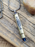 Rifle Casing, Filigree and Sapphire Long Bullet Necklace