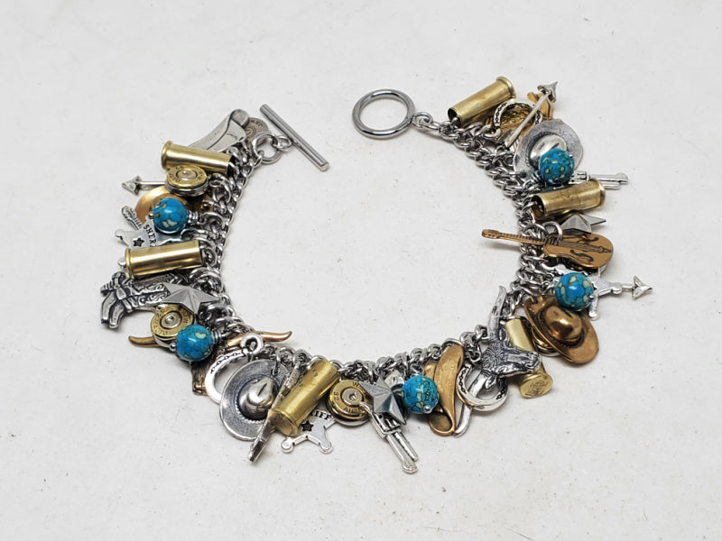 Country Western Mixed Metal Loaded Charm Bracelet – SureShot Jewelry