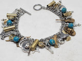 Country Western Mixed Metal Loaded Charm Bracelet
