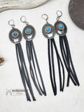 Antique Silver Oval Concho w/Turquoise Fringe Earrings