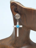 9mm Stud Dangle Cross Turquoise Cabochon Bullet Earrings