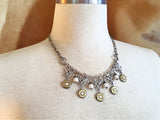 Diamond and Pearl Bib Style Bullet Necklace