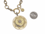 Close up of 12 Gauge Hawthorne Reliance Brand Vintage Brass Shotshell Necklace