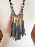 .22 WMR (Magnum) Beaded Gray Leather Fringe or Tassel Adjustable Bullet Necklace