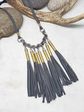 .22 WMR (Magnum) Beaded Gray Leather Fringe or Tassel Adjustable Bullet Necklace