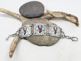 Rustic hunting-inspired bottle cap bracelet photographed with antlers and natural textures