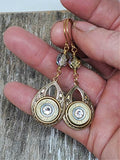 Antique Gold Openwork Teardrop 410 Gauge AB Beaded Bullet Earrings