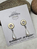 Pearl Teardrop Post Dangle Brass Bullet Earrings