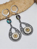 Antique Silver Openwork Teardrop AB Beaded Bullet Earrings