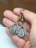 Antique Silver Openwork Teardrop AB Beaded Bullet Earrings