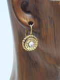 Antique Gold Beaded Bezel Bullet Earrings - Lever Back Style