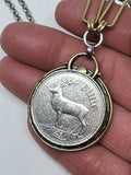 Deer Coin Necklace - One Pound Irish Stag Coin Necklace