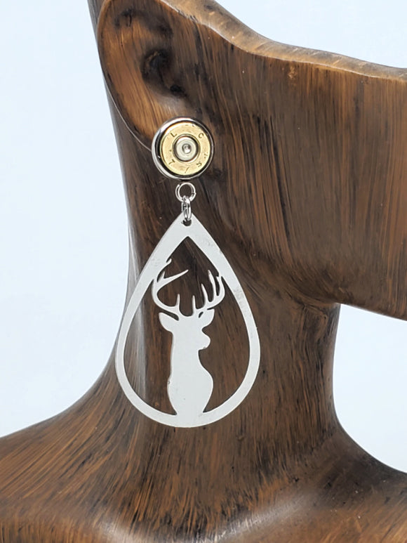 Laser Cut Buck Head Teardrop .223 Post Dangle Bullet Earrings