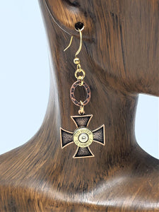 Maltese Cross Copper and Gold Bullet Earrings