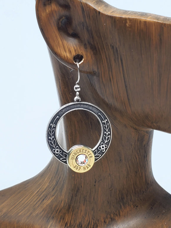 Round Detailed Hoop with Bullet Dangle Earrings