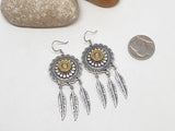 Antique Silver Concho and Feather Bullet Earrings