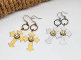 Gold Cross with Bullet Dangle Earrings