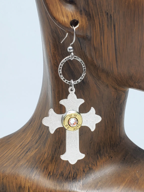 Silver Cross with Bullet Dangle Earrings