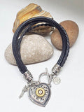 Multi-Strand Leather Heart Bullet Bracelet-Bracelets-SureShot Jewelry