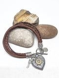 Multi-Strand Leather Heart Bullet Bracelet-Bracelets-SureShot Jewelry