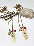 Flattened .223 Rifle Casing "X" & "O" 9mm with Heart Gold Bullet Necklace-Necklaces-SureShot Jewelry
