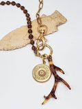 Tortoise Antler & 12 Gauge Topaz Beaded Gold Charm Necklace-Necklace-SureShot Jewelry