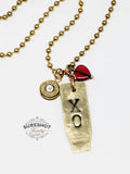 Flattened .223 Rifle Casing "X" & "O" 9mm with Heart Gold Bullet Necklace