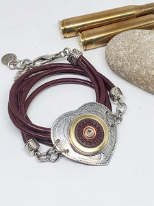 Triple Wrap Burgundy Leather B&P 12 Gauge Heart Bracelet