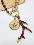 Tortoise Antler & 12 Gauge Topaz Beaded Gold Charm Necklace