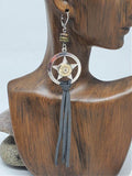 Lone Star Gray Leather Tassel Bullet Earrings