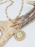 Diamond Surround Gold Paperclip Chain Bullet Necklace