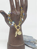 Smoky Aurora Borealis Beaded Circle Clip Ring Gold Bullet Charm Bracelet