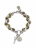 Olive Beaded Circle Clip Ring Silver Bullet Charm Bracelet