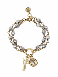 Silver Beaded Circle Clip Ring Gold Bullet Charm Bracelet