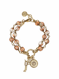 Peachy Pink Beaded Circle Clip Ring Gold Bullet Charm Bracelet