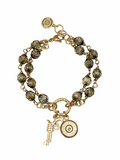 Olive Beaded Circle Clip Ring Gold Bullet Charm Bracelet