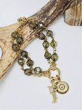 Olive Beaded Circle Clip Ring Gold Bullet Charm Bracelet