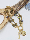 Smoky Aurora Borealis Beaded Circle Clip Ring Gold Bullet Charm Bracelet