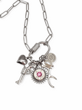 Gun Girl Silver Multi-Charm Nickel Bullet Necklace