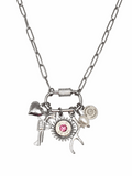 Gun Girl Silver Multi-Charm Nickel Bullet Necklace