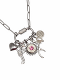 Gun Girl Silver Multi-Charm Nickel Bullet Necklace