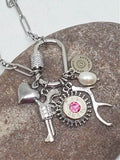 Gun Girl Silver Multi-Charm Nickel Bullet Necklace