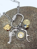 Gun Girl Mixed Metal Multi-Charm Brass Bullet Necklace