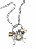 Gun Girl Mixed Metal Multi-Charm Brass Bullet Necklace