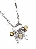 Gun Girl Mixed Metal Multi-Charm Brass Bullet Necklace