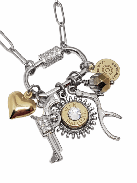 Gun Girl Mixed Metal Multi-Charm Brass Bullet Necklace – SureShot