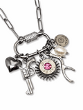 Gun Girl Silver Multi-Charm Nickel Bullet Necklace